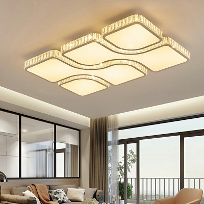 Contemporary Rectangular Flush Mount Ceiling Light Crystal LED White Flush Mount Fixtures for Living Room