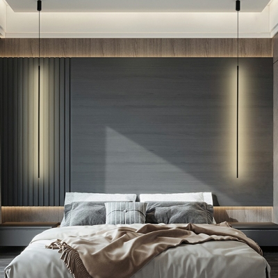 Contemporary Style Aluminum Long Strip Pendant Light Black LED Hanging Light for Dining Room