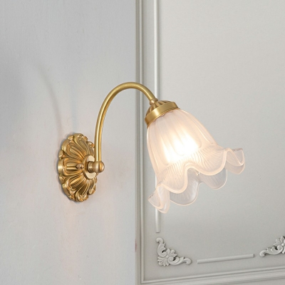 Flower Shape Wall Sconce Vintage Transparent White Glass Wall Light with Gooseneck in Brass