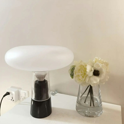 Glass Table Light Black and White Modern 1 Head Nightstand Lamp with Tube Marble Base