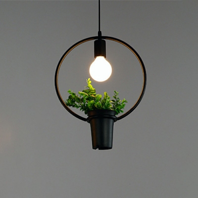 Industrial Circle Shaped Pendant Light Metal 1 Light Plants Decorative Hanging Lamp for Coffee Shop and Restaurant