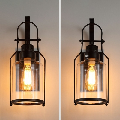 Industrial Style Cylinder Shaped Wall Lamp Glass 1 Light Wall Light