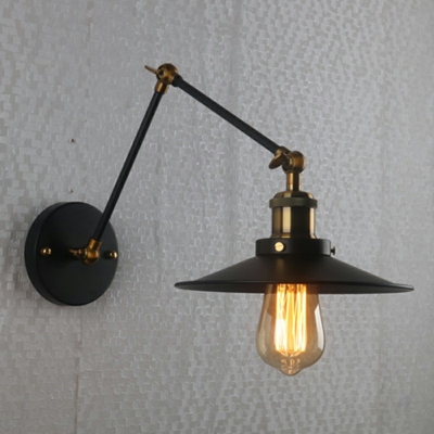 Industrial Vintage Cone Shaped Wall Lamp Metal 1 Light Wall Lamp in Black