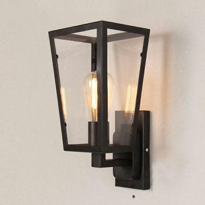 Industrial Vintage Rectangle Shade Wall Sconce Glass 1 Light Wall Lamp in Black