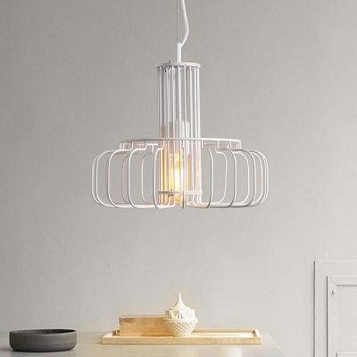 Lantern Shape Pendant Nordic Iron Shade 14 Inchs Wide Hanging Lamp in White for Bedroom