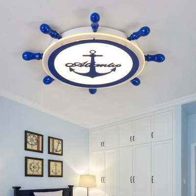 Mediterranean Acrylic Ceiling Light LED Energy-saving Lighting Cartoon Boat Rudder Flushmount Light for Children's Room