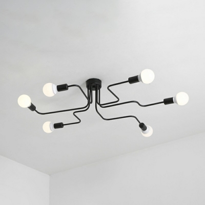 Metal 4/6/8 Lights Ceiling Light Industrial Black Semi Flush Mount Ceiling Fixture for Sitting Room