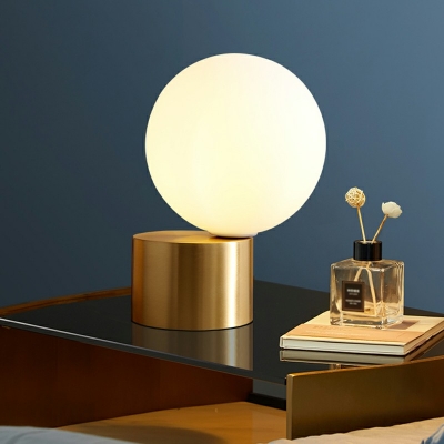 Mini Globe Bedside Nightstand Light White Glass 1-Bulb Postmodern Table Lamp in Gold
