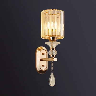 Minimalism Modern Crystal Wall Mount Lighting 1-Light Cylinder Wall Light Sconce for Living Room
