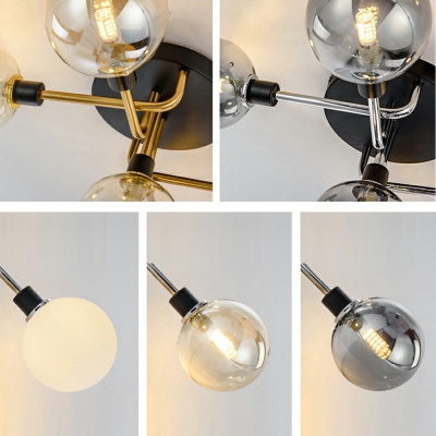 Minimalistic Ball Shape Glass with Roung Canopy Flush Ceiling Light Fixture for Sitting Room