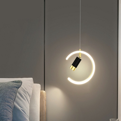 Modern Simple Style Hanging Light C-Shape LED Pendant Light in Black-Gold with Spotlight