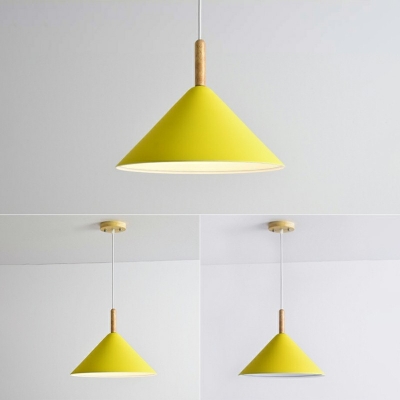 Modern Simplicity 1 Head Wood and Iron Cone Pendant Lamp Hanging Light for Dining Room