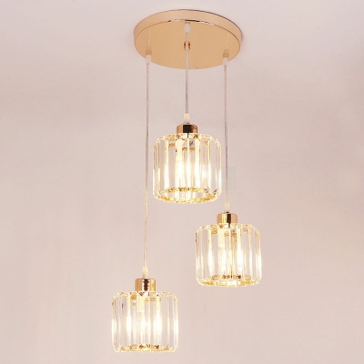 Modern Style Cylinder Shade Multi-Pedent Light Crystal 3 Light Hanging Lamp for Living Room