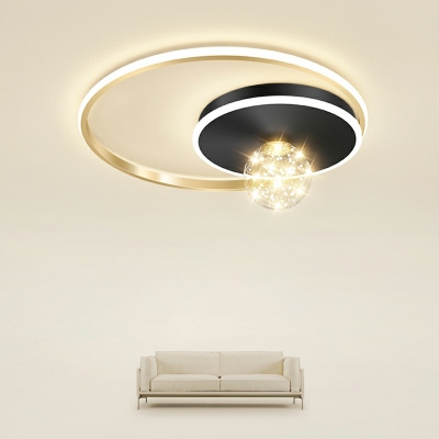 Modern Ultrathin Flush Mount Ceiling Light Stepless Dimming LED Arcylic Ceiling Light in Black-Gold