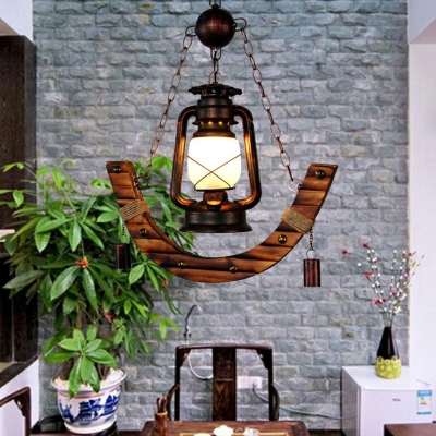 Nautical Style Kerosene Lamp Shaped 1 Head Hanging Light Wooden Pendant Lamp for Hallway Foyer Balcony