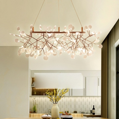 Nordic Style Island Light Firefly Shade LED Suspension Light Rose Gold Branching Hanging Lamp