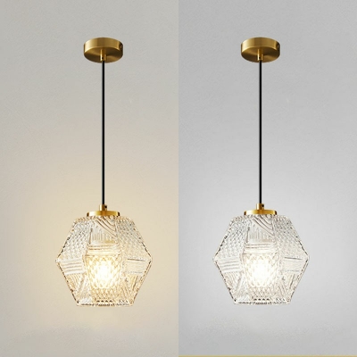 Nordic Style LED Hanging Light Retro Polyhedral Glass Pendant Light for Bedside Bar Coffee Shop