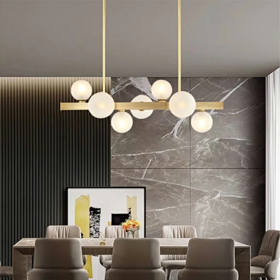 Postmodern Dining Room Ball White Glass Island Pendant in Brass Linear 7/9/12 Heads Island Light