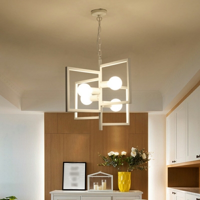 Rectangle Shade Pendant Light Fixture Industrial Iron 4 Lights Suspension Light in White