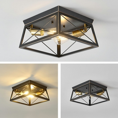 Rotatable 2 Light Flush Mount Industrial Style Square Shape Metal Ceiling Lights in Black