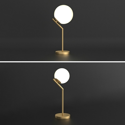 Simplistic Sphere Desk Light White Glass 1 Bulb Bedroom Night Table Lamps with Metallic Base
