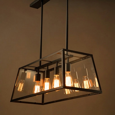 Trapezoid Chandelier Industrial Island Lighting Fixtures Black Kitchen 4 Lights Pendant