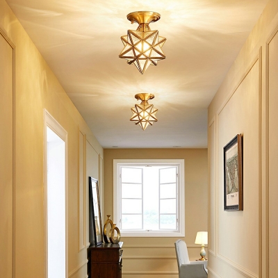 Vintage Style Colonial 1 Bulb Star Semi Flush Light Fixture Metal Indoor Lighting for Hallway
