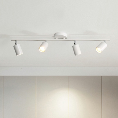 White Tube Living Room Ceiling Track Lighting Metal Modernism Semi Flush Light Fixture with Iron Shade