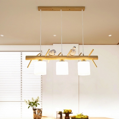 Wooden Beam Linear Pendant 3 Lights Island Chandelier Light Fixtures for Dining Room