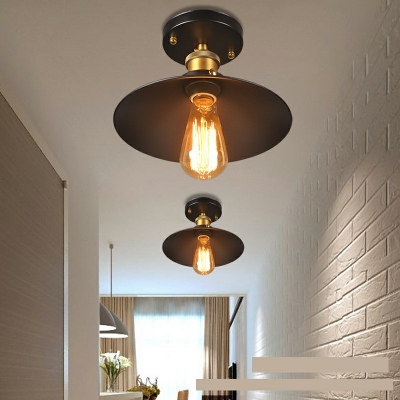 1 Light Semi Flush Ceiling Light Industrial Style Cone Shape Metal Light Fixture