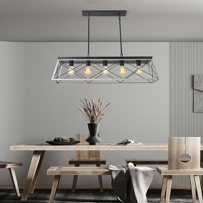 Black-White Industrial Style Restaurant Island Lamp Iron Rectangle Shape Pendant Light for Bar