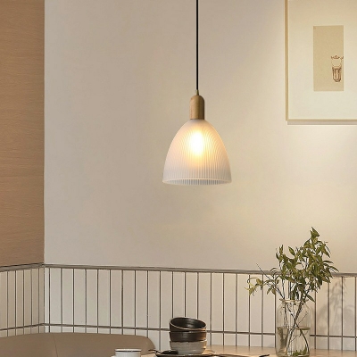 Bowl Shaped Glass Hanging Light Wood Simple Nordic Style Retro Pendant Ligght for Study Kitchen