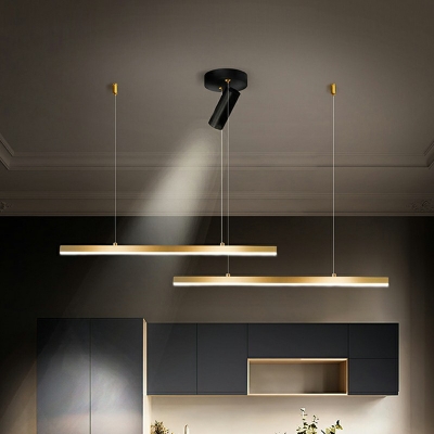 Contemporary Gold LED Linear Island Ceiling Light in Stepless Dimming with Spotlight
