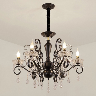 Curved Arm Chandelier Light Crystal 5 Heads Suspended Lighting Fixture in Black