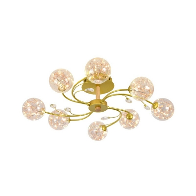 Gypsophila Flush Mount Lamp 8 Lights Modern Metal and Glass Shade Ceiling Light for Drawing Room