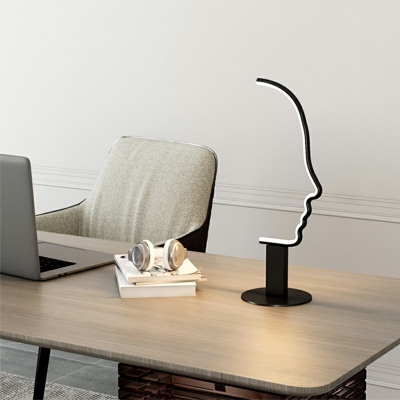 Human Face-Shape Bedside Nightstand Lamp Metal Minimalist LED Black Table Light in Warm Light