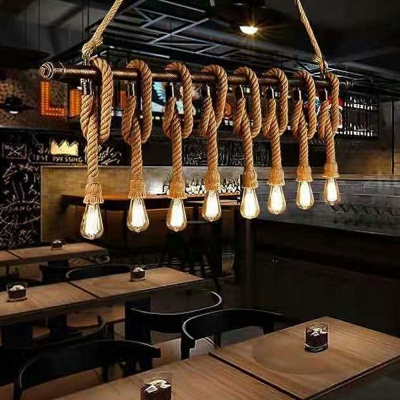 Industrial Beige Design Iron Pipe 8-Bulb Island Light Coffee Shop Hanging Lamp