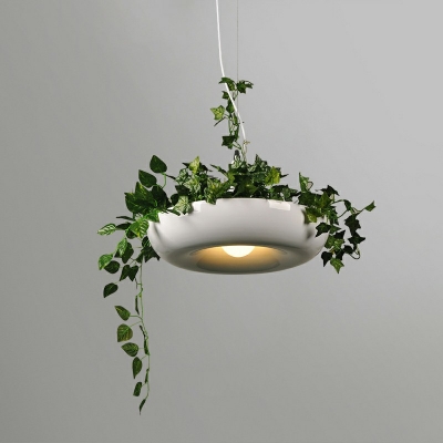 Industrial Style Circle Shaped Pendant Light Plants Decorative 1 Light Hanging Lamp