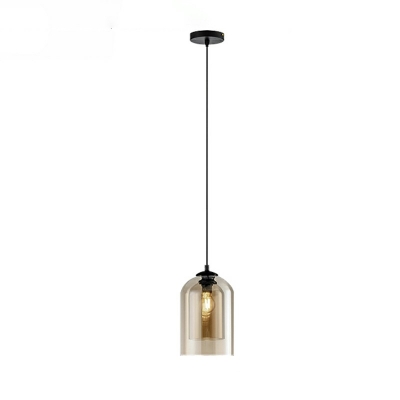 Industrial Style Cylinder Shade Pendant Light Glass 1 Light Hanging Lamp in Amber