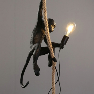 Industrial Style Monkey Shaped Pendant Light Natural Rope 1 Light Hanging Lamp for Restaurant
