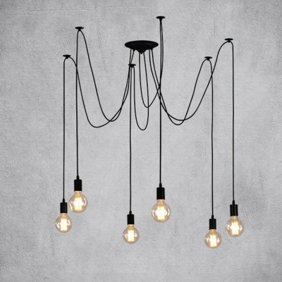 Industrial Style Multi-Light Pendant Light Metal 6 Light Hanging Lamp in Black