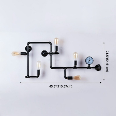 Industrial Style Pipe Wall Lamp Metal 5 Light Wall Light in Rust for Coffee Shop