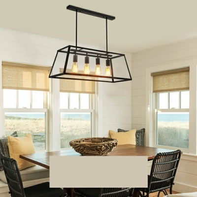 Industrial Style Wire Cage Island Pendant Metal 4 Light Island Light for Restaurant
