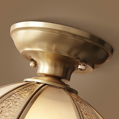 Kitchen Ceiling Lighting Antique Frosted Glass 1 Head Gold Bell Shape Flush Mount Light Fixture