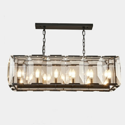 Large Lantern Industrial LED Pendant with Rectangle Iron Outshape 8 Lights 34 Inchs Length