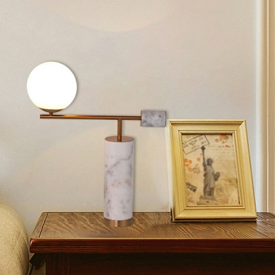 Lever Night Table Light Designer Cream Ball Glass 1-Light Nightstand Lamp with Marble Base