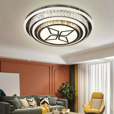 Luxury Style Stainless-Steel LED Ceiling Light with Crystal Shade Geometric Flush Mount Light for Living Room