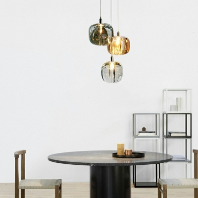 Melon Shaped Dining Room Pendulum Light Glass Single Light Postmodern Hanging Lamp Kit
