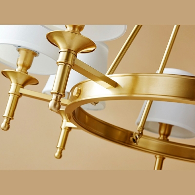 Metallic Gold Chandelier Wheel Shape Vintage Pendant Lighting with Barrel Fabric Shade