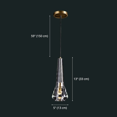 Modern Clear Hanging Lamp 1-Light Suspension Lighting Fixture with Crystal